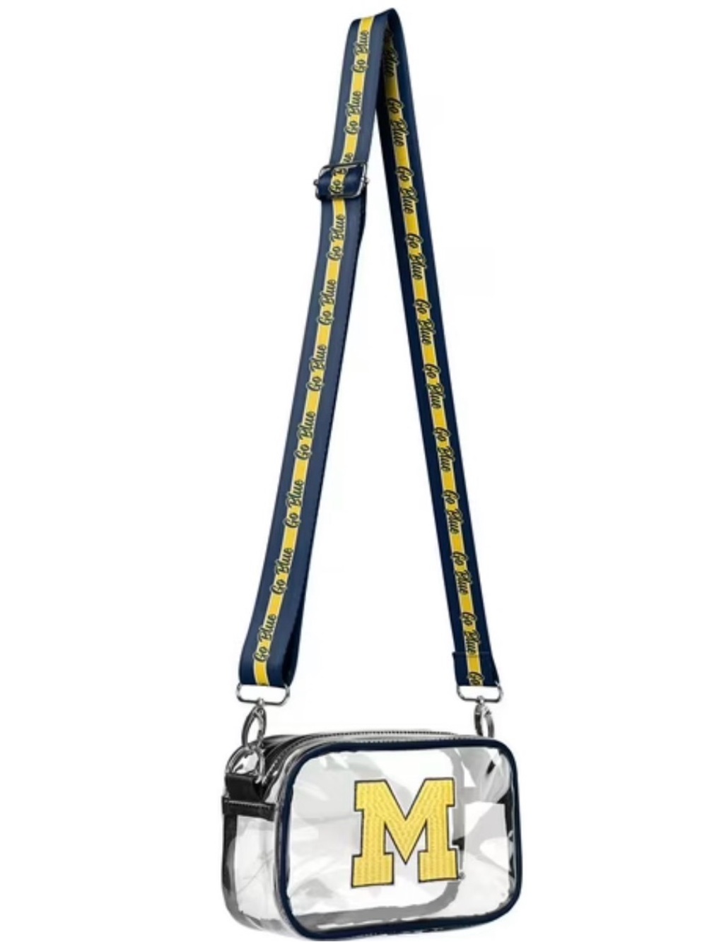 NWT Michigan University Clear Crossbody Bag with Navy & Yellow Strap
